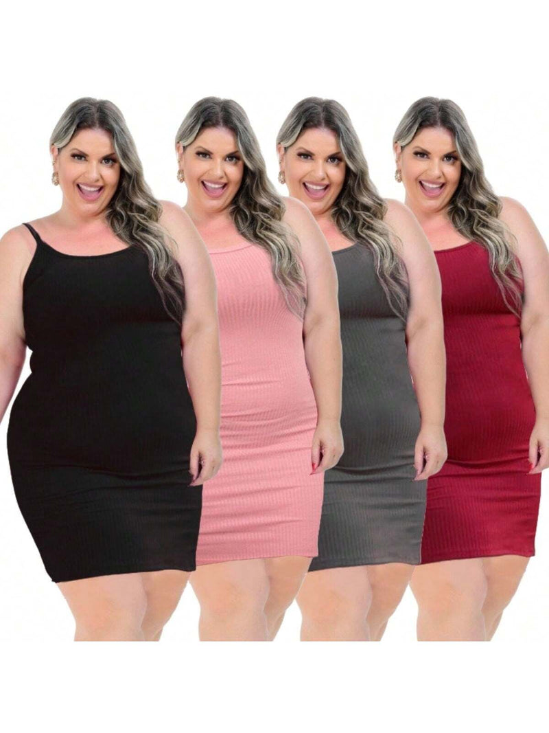 Kit 4 Vestidos Plus Size Canelado Tubinho - Elegância e Conforto