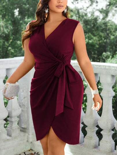 Belle Vestido simples sem mangas, diário, Plus Size, de cor sólida para mulheres