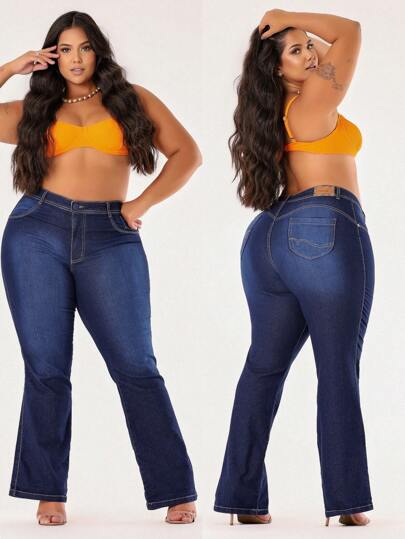 Calça Jeans  Feminina FLARE Plus Size Cintura Alta com Elastano