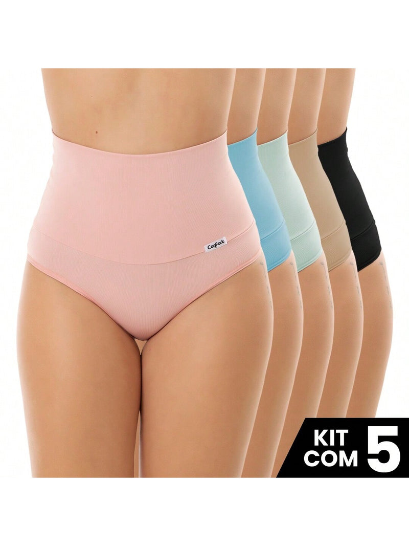 kit 5 Calcinhas Cós Alto 15CM Confortável Pós Parto Ajuste Perfeito Feminina