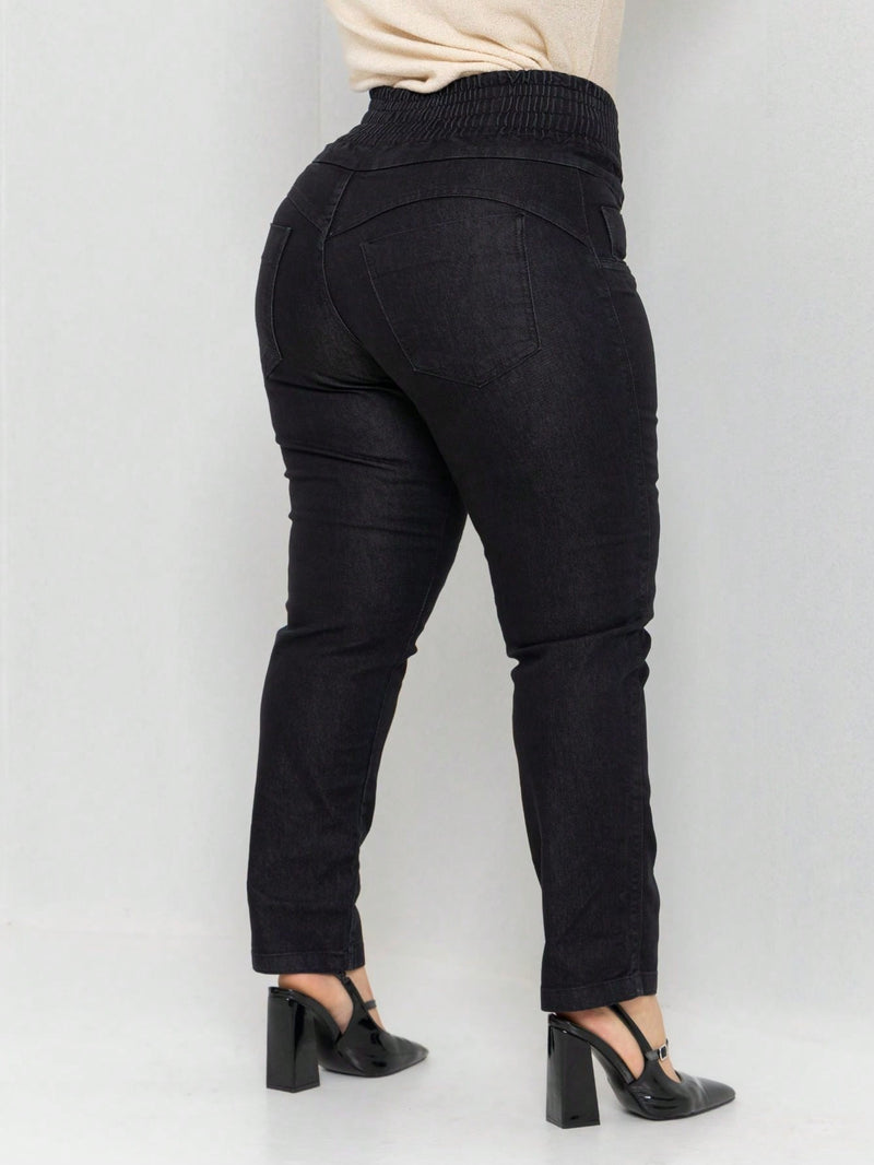 calça jeans feminina modeladora plus size cós muito alto segura barriga com lycra empina bumbum