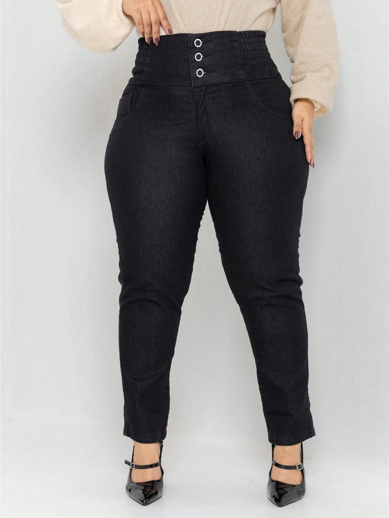 calça jeans feminina modeladora plus size cós muito alto segura barriga com lycra empina bumbum