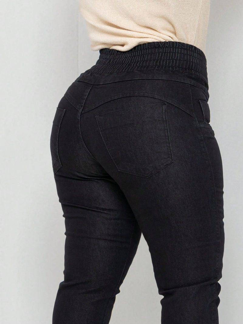 calça jeans feminina modeladora plus size cós muito alto segura barriga com lycra empina bumbum