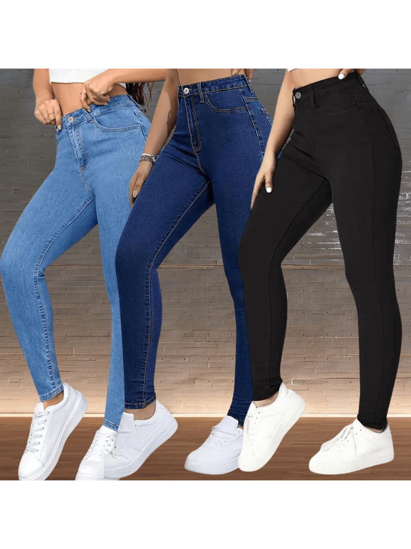 kit 3 Calças Jeans feminina Skinny Premium Lycra estica muito cintura alta Elastano levanta bumbum lançamento com bolsos