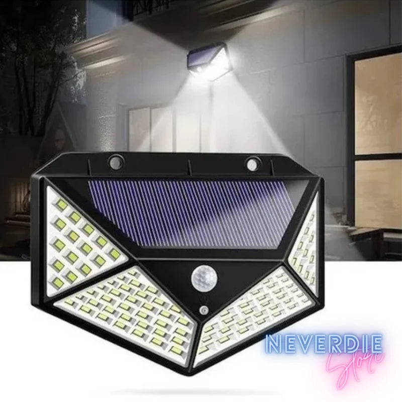 Luminária de Emergência Solar 100 LEDs - Sensor de Movimento e 3 Modos de Uso