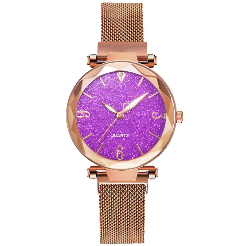 Relógio Feminino - Luxo Céu Estrelado com Pulseira Coração Dourada