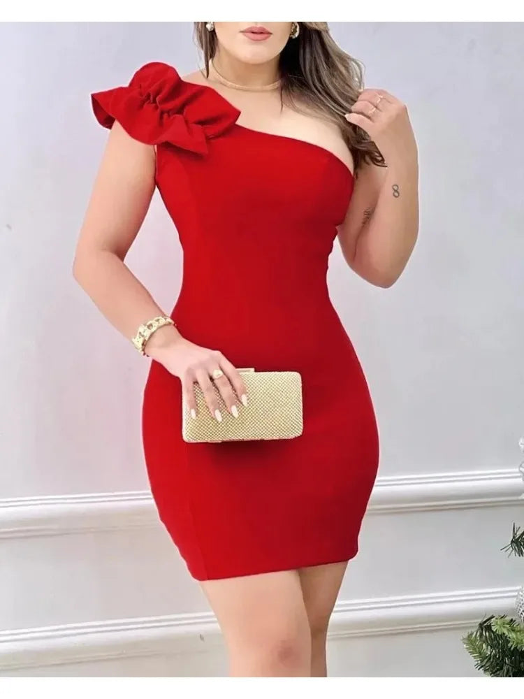 Verão Elegante - Vestido Bodycon de Um Ombro