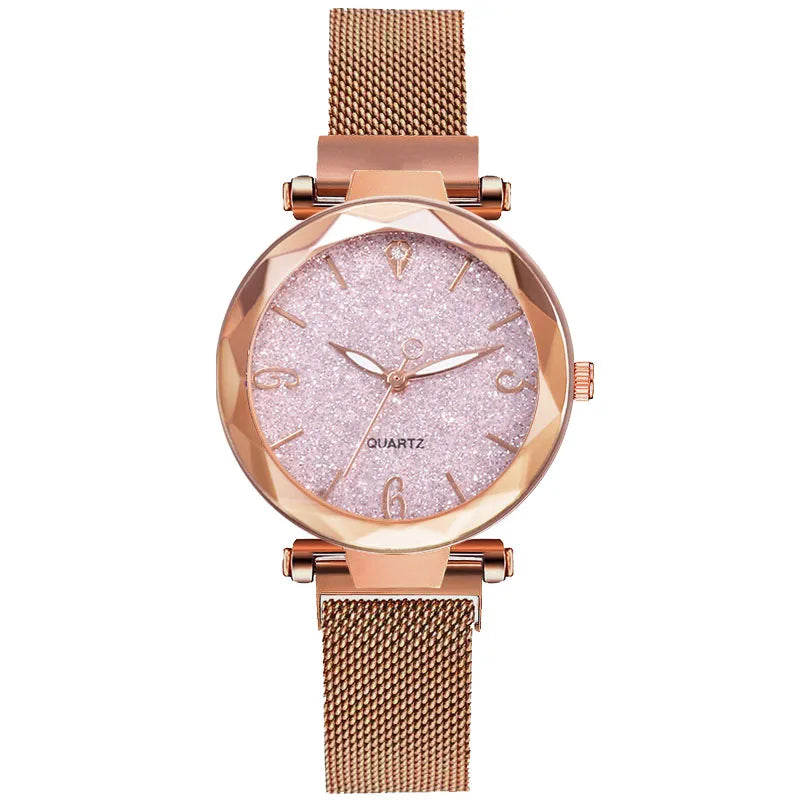 Relógio Feminino - Luxo Céu Estrelado com Pulseira Coração Dourada