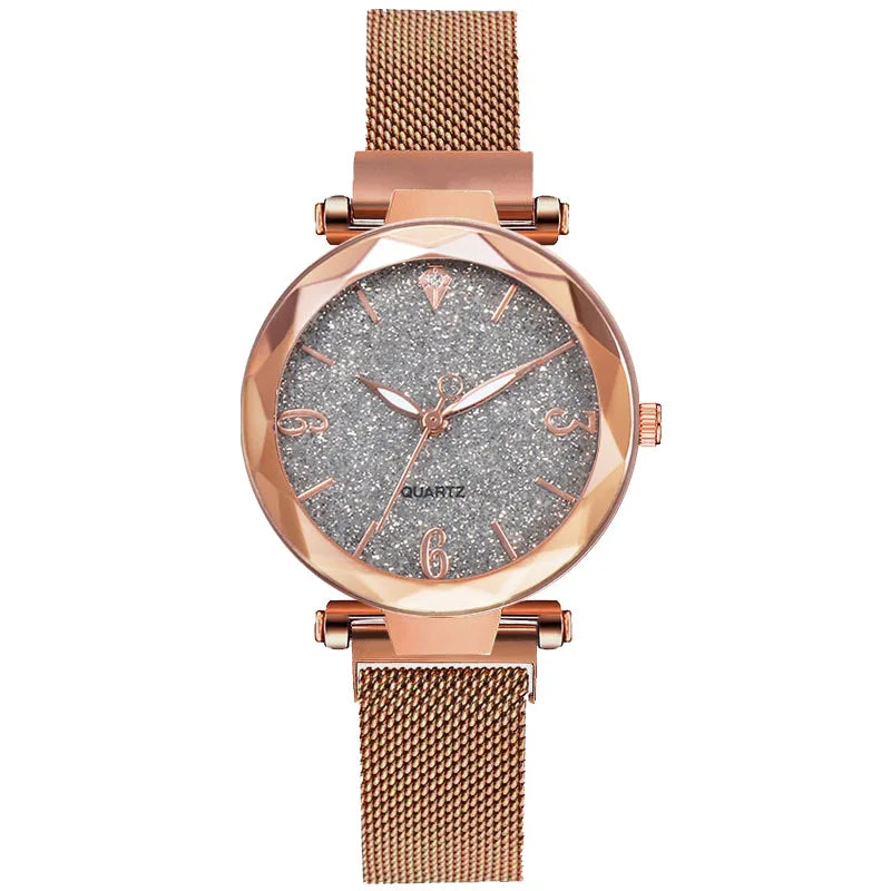 Relógio Feminino - Luxo Céu Estrelado com Pulseira Coração Dourada