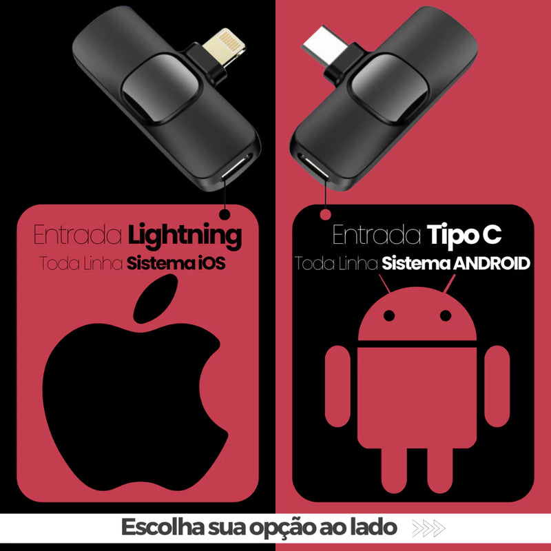 Kit 02 Microfone Lapela Celular Sem Fio Duplo iPhone e Android Tipoc