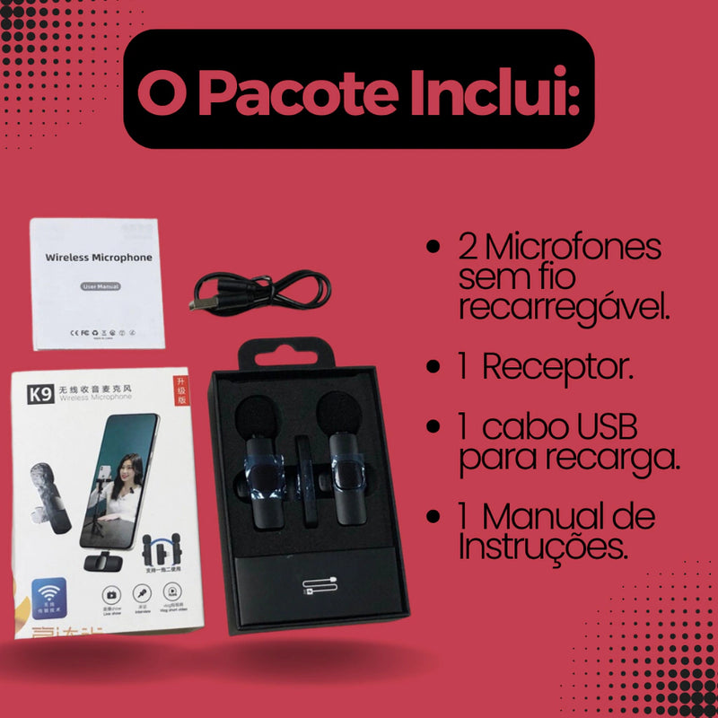 Kit 02 Microfone Lapela Celular Sem Fio Duplo iPhone e Android Tipoc