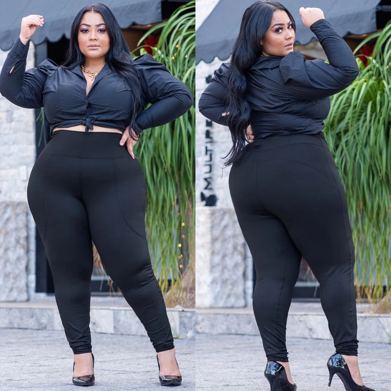 Calça Legging Plus Size Levanta Bumbum Preta ou Cinza Suplex Cintura Alta do G ao G4 / tecido , flexível, durável, macio e resistente