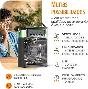 Novo Ventilador 3 em 1 - Ar Condicionado, Umidificador e Luz Noturna para Conforto em Casa e Escritório